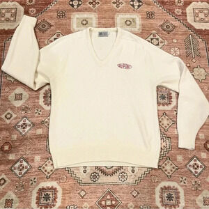 Vintage 80s Dupont Employee V-Neck Knit Sweater
